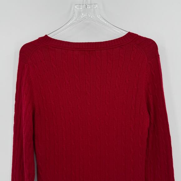 Ann Taylor LOFT sweater L pullover V neck cable knit rabbit hair blend red - Picture 4 of 6